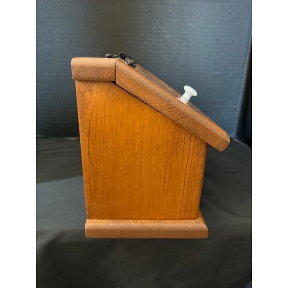 Solid Pine Recipe Box 1” Thick Wood Hinged Lid with Black Iron Hinges - Picture 9 of 11